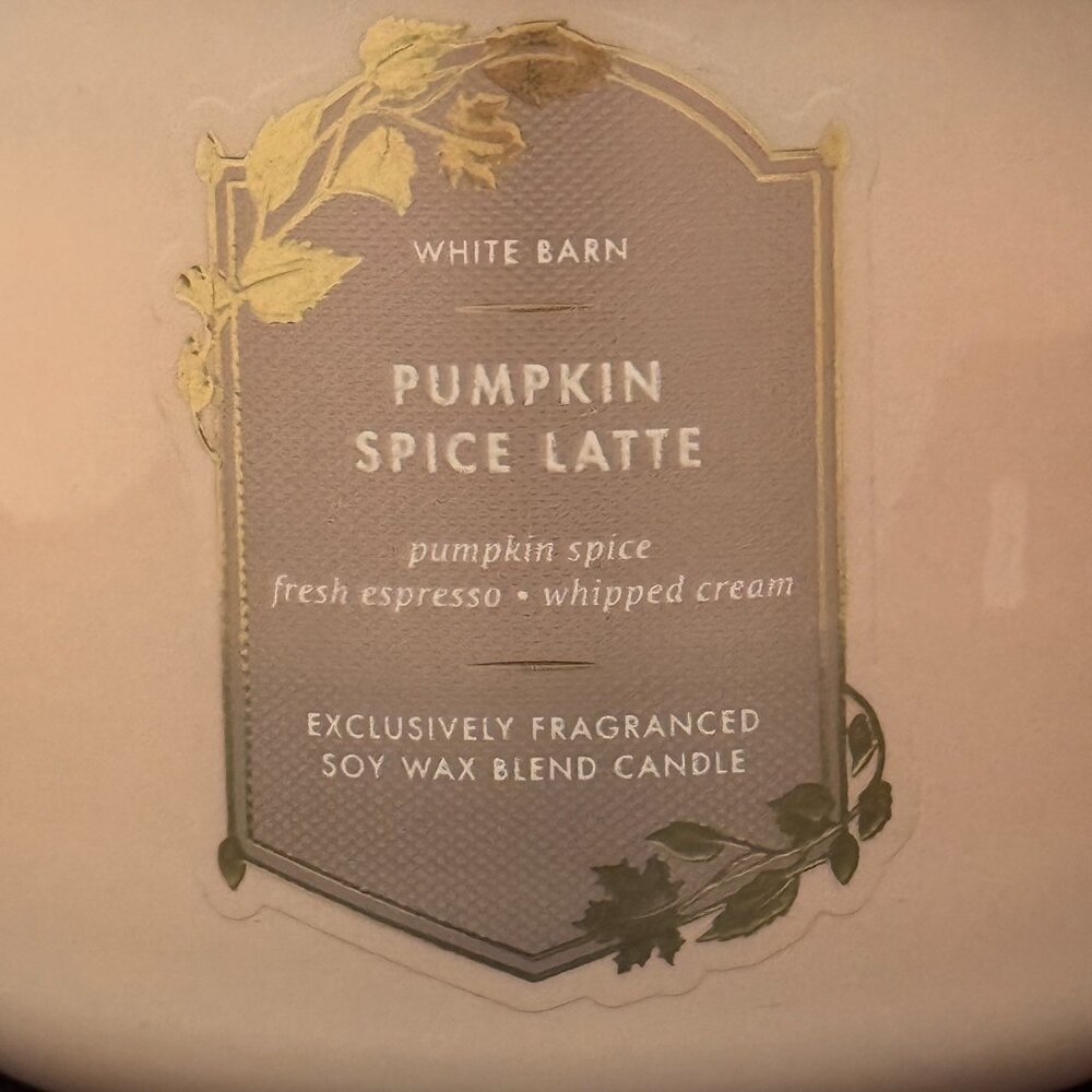 BBW Pumpkin Spice Latte White Barn Bath & Body Works 3 Wick Candle - Picture 3 of 10